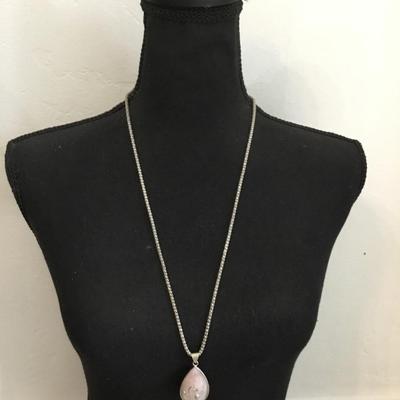 Rose quartz, gemstone, pendant, necklace, very nice, silver toned