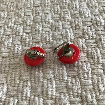 Red clip on earrings
