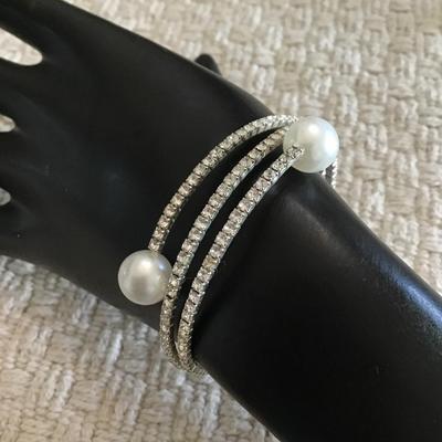 Faux pearl rhinestone wrap bracelet