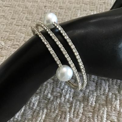 Faux pearl rhinestone wrap bracelet