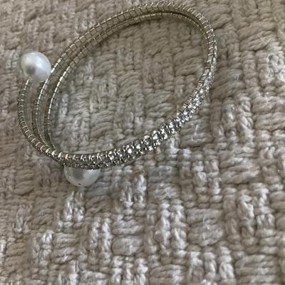 Faux pearl rhinestone wrap bracelet