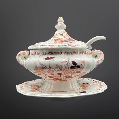 Mid Century Soup Tureen with Ladle And Underplate