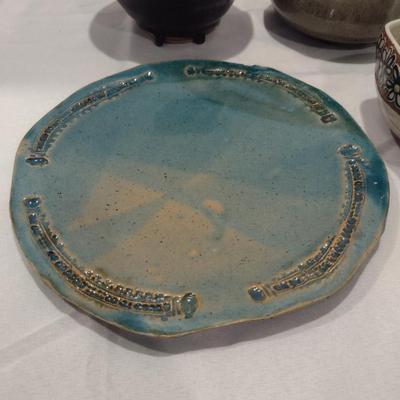 Collection of Glazed Pottery Dishes and Vase