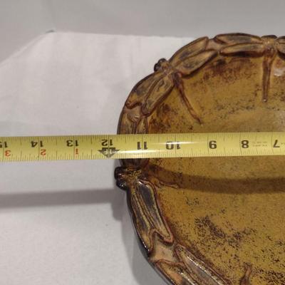 Pottery Centerpiece Bowl with Dragonfly Design- Signed by Artist- Approx 11 3/4" in Diameter