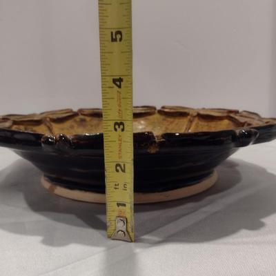 Pottery Centerpiece Bowl with Dragonfly Design- Signed by Artist- Approx 11 3/4" in Diameter