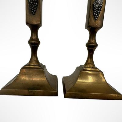 Pair of Brass Candlesticks with Grape Motif
