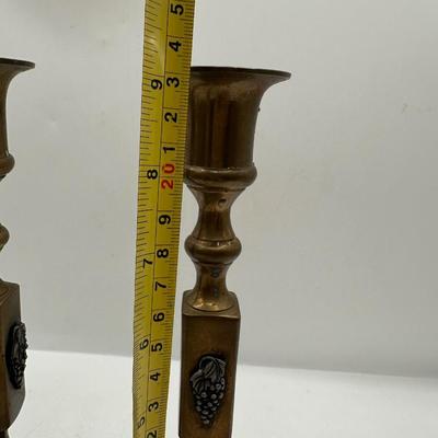 Pair of Brass Candlesticks with Grape Motif