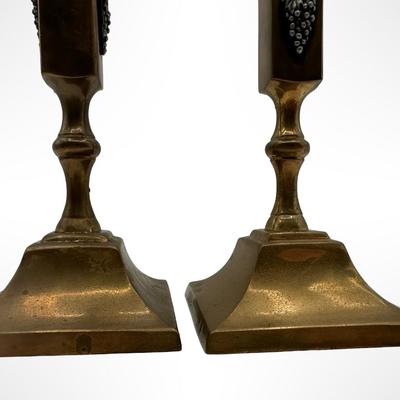 Pair of Brass Candlesticks with Grape Motif