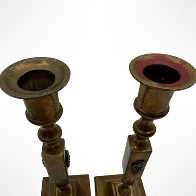 Pair of Brass Candlesticks with Grape Motif