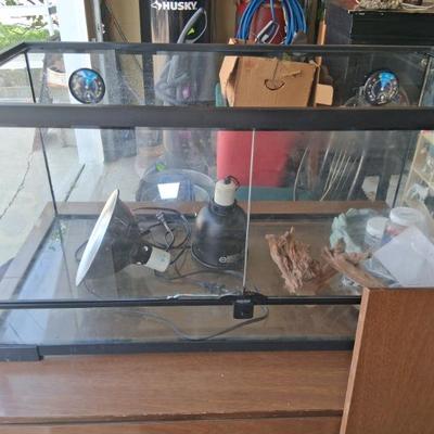 Sale Photo Thumbnail #122: Large Lizard Habitat (small crack in door, pictured), comes with all lights & extras you see. With top