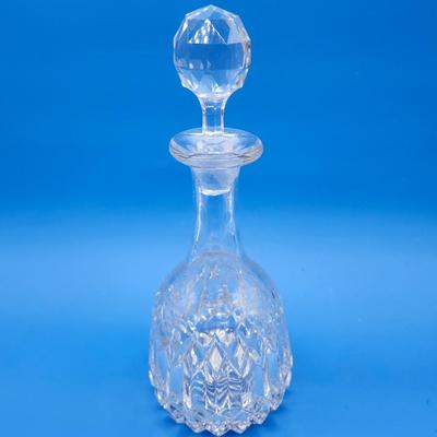 Sale Photo Thumbnail #396: One is marked, Made in Slovakia 
1 square with stopper, 10 inches tall
1 round with stopper, 11 inches tall
1 round with circular cuts, Slovakia, 12 inches tall (retail $78)
excellent condition