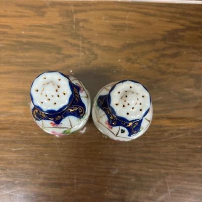 Set of 2 Rose and Blue Hand Painted Salt and Pepper Shakers