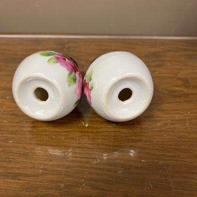 Set of 2 Rose and Blue Hand Painted Salt and Pepper Shakers