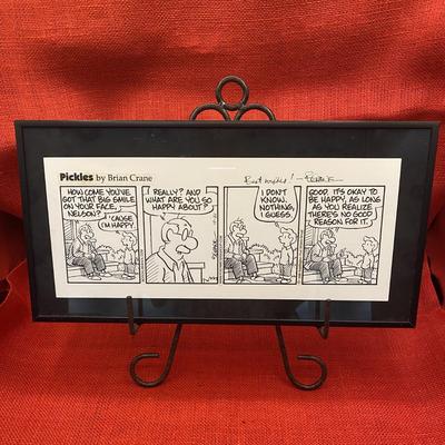 Sale Photo Thumbnail #472: Pickles cartoon by Brian Crane, signed. 
1999, 4 scene comic strip, single mat, framed 
16 x 8 inches