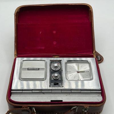 LOT 47L: Vintage Office Items - Stamp, Travel Clock Radio, Denoyer-Geppert Globe Pencil Sharpener, & Letter Openers