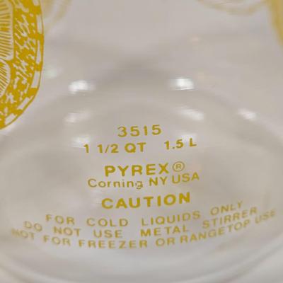 LOT 90D: Vintage Pyrex Glass Lemonade Pitcher, Strawberry Glass Red Lid Candy Jar Canister, and Anchor Hocking 1776 Bicentennial Liberty...