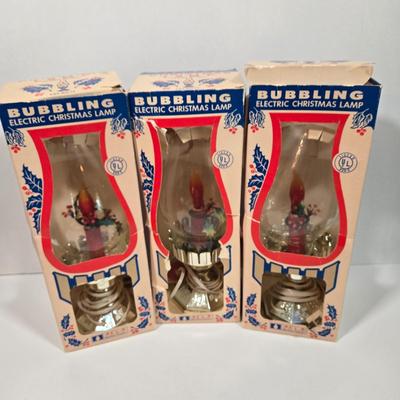 LOT 93D: 3 Vintage ACLA Bubbling Electric Christmas Lamps