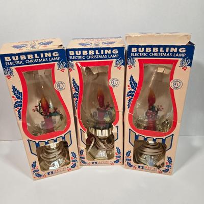 LOT 93D: 3 Vintage ACLA Bubbling Electric Christmas Lamps