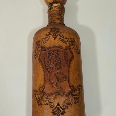 LOT 94D: Vintage Rich Full Port Wine Bottle, Leather Wrapped Decanter, Seagram's 7 Bottle, Field Birds Whiskey Decanter, Ashtrays,...