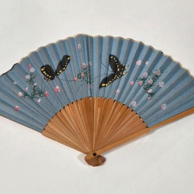 LOT 95D: Ladies' Vanity Set with Mirror Tray, Brush, Hand Mirror, Comb, 3 Lidded Glass Jars, 2 Hand Fans, Handkerchiefs, Eye Wash...