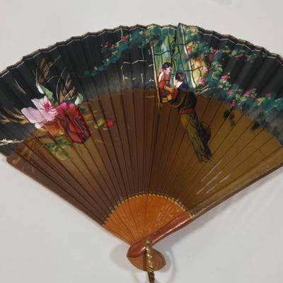 LOT 95D: Ladies' Vanity Set with Mirror Tray, Brush, Hand Mirror, Comb, 3 Lidded Glass Jars, 2 Hand Fans, Handkerchiefs, Eye Wash...