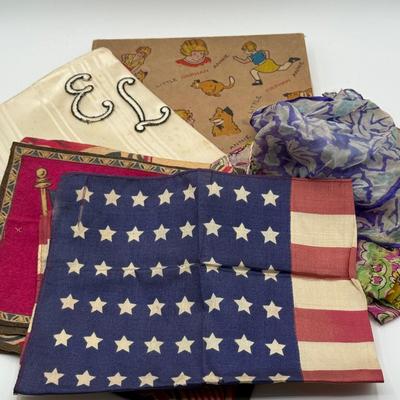 LOT 108: Collection of Vintage Handkerchiefs - Little Orphan Annie, 48 Starred Flag & More!