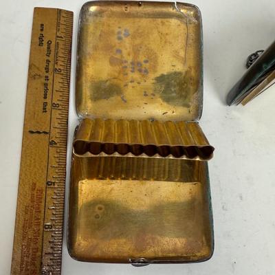 3 piece silver plate lot - tiny funnel, cigarette case, hidden panel purse