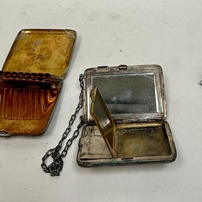 3 piece silver plate lot - tiny funnel, cigarette case, hidden panel purse