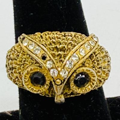 Vintage Gold Tone Owl Ring 2
