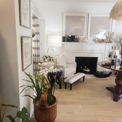 artwork, planters, pillows and lighting