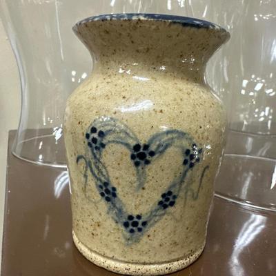 Sale Photo Thumbnail #88: Blue heart small pottery on display at the REStore almost 4” tall