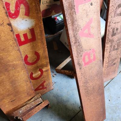 5 pieces Vintage Auto Store Metal Signs "Your Accessories Batteries Tire Needs" w Brackets 8.5" tall