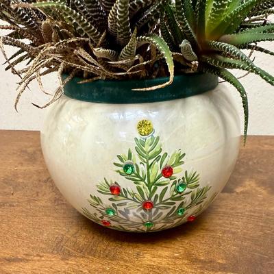 Potted Plant #5 small pottery pot with Christmas Tree design