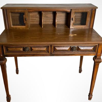 Vintage Writing Desk with Hutch and Brass Pulls