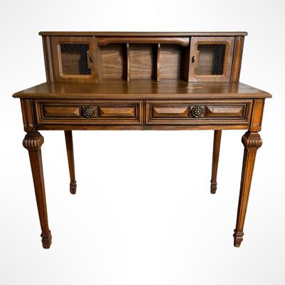 Vintage Writing Desk with Hutch and Brass Pulls