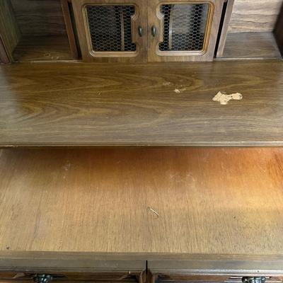 Vintage Writing Desk with Hutch and Brass Pulls