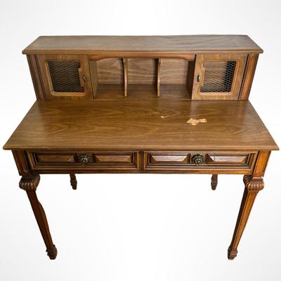 Vintage Writing Desk with Hutch and Brass Pulls