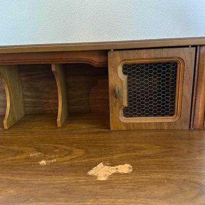 Vintage Writing Desk with Hutch and Brass Pulls