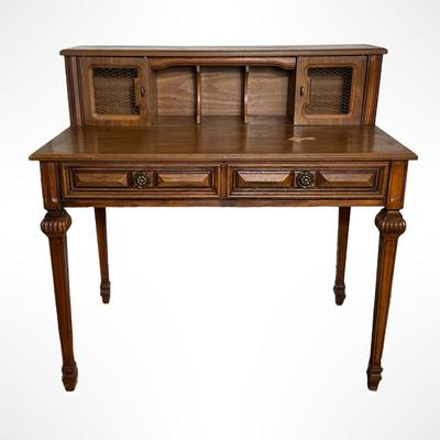 Vintage Writing Desk with Hutch and Brass Pulls