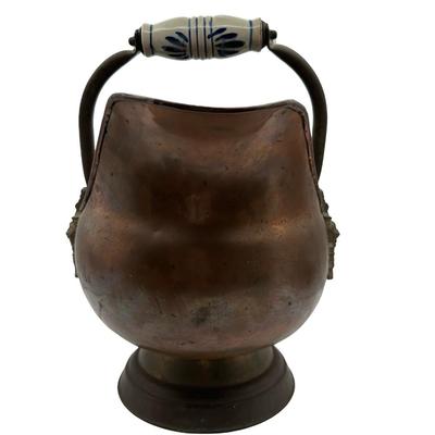 Copper Coal Bucket with Ceramic Blue Handle