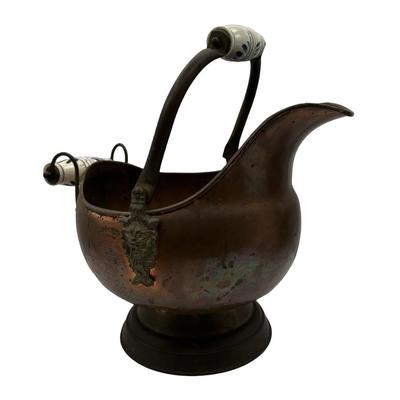 Copper Coal Bucket with Ceramic Blue Handle