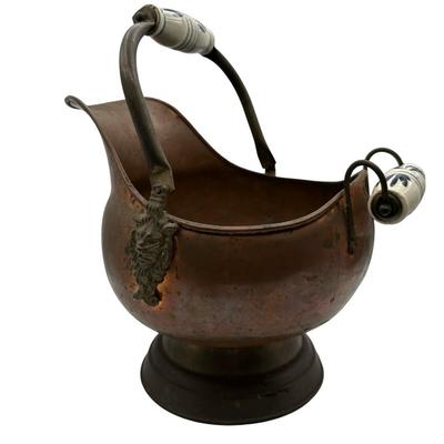 Copper Coal Bucket with Ceramic Blue Handle