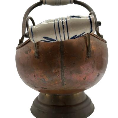 Copper Coal Bucket with Ceramic Blue Handle