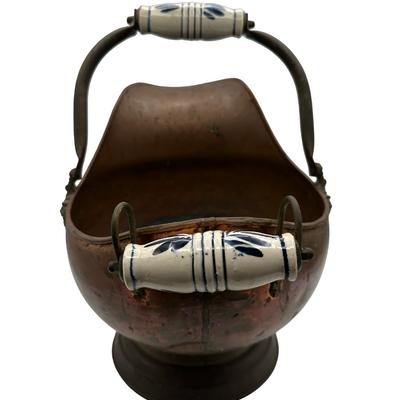 Copper Coal Bucket with Ceramic Blue Handle