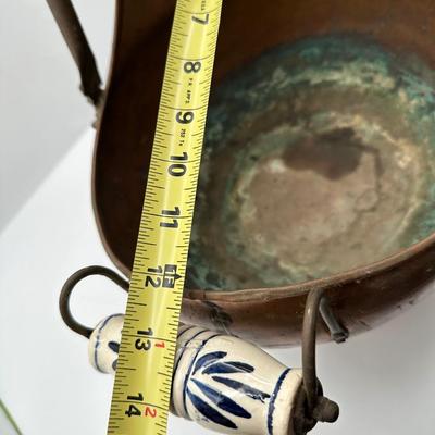 Copper Coal Bucket with Ceramic Blue Handle