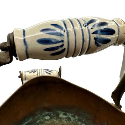 Copper Coal Bucket with Ceramic Blue Handle