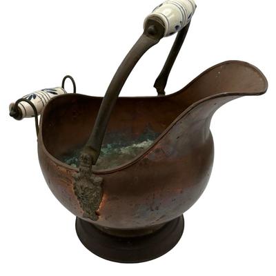 Copper Coal Bucket with Ceramic Blue Handle