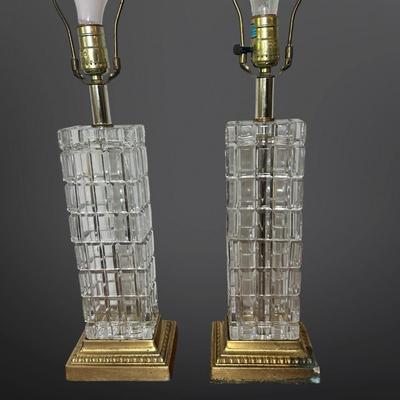 Pair of Vintage Glass Table Lamps with Brass Bases