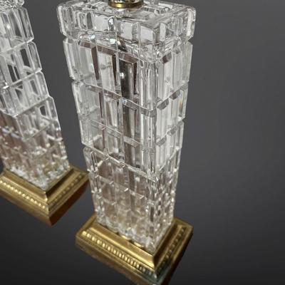 Pair of Vintage Glass Table Lamps with Brass Bases