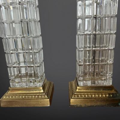 Pair of Vintage Glass Table Lamps with Brass Bases